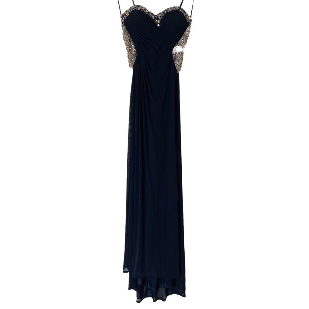La Femme Chiffon Ruched Open Back Sequin Maxi Dress, Size 0 (Flawed)